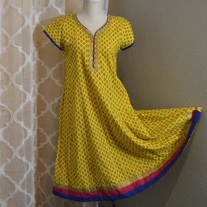 Vintage Groovy Print Yellow Kameez Tunic Dress